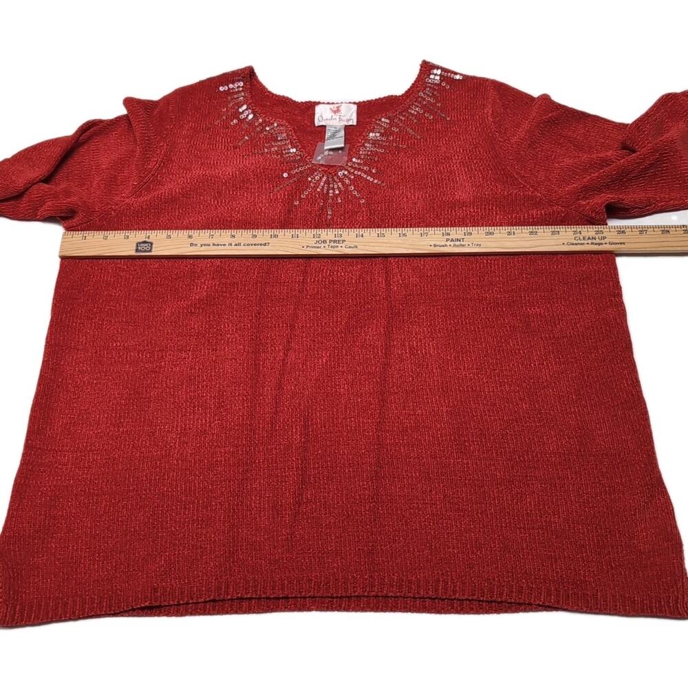 Quacker Factory Embellished Sweater Womens‎ Plus Size 1X Red Chenille NEW NWT - Picture 12 of 15